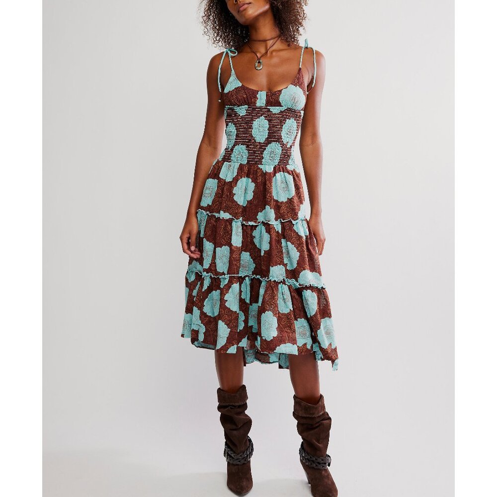 FREE PEOPLE Adriel Midi Dress / Nutmeg Combo - Picture 3 of 8